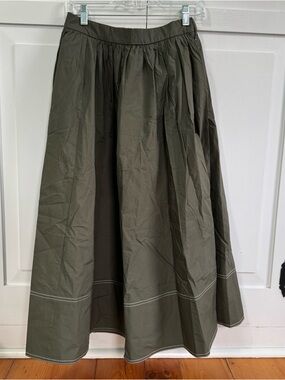 NWT JCrew Olive Army Green Full Midi Skirt - Classic Gathered Waist w/ Pockets